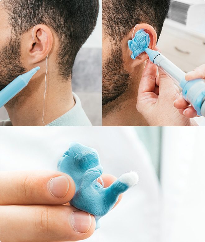 Ear professional creates hearing aid mold in Cincinatti office.