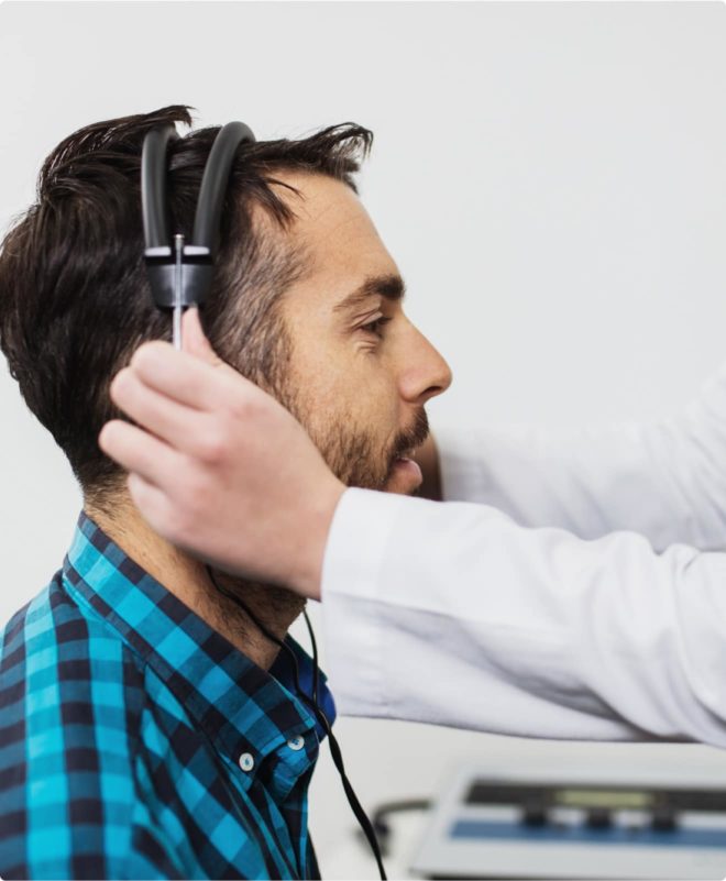 Man receiving hearing test in Cincinnati, Ohio.