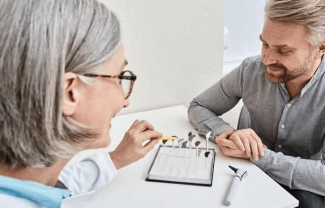 Doctor explaining hearing aids